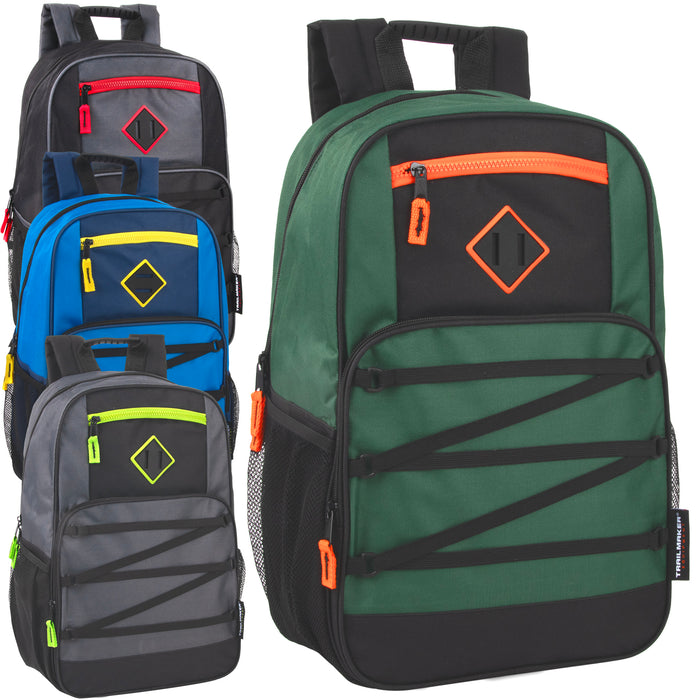 48cm Double Zippered Bungee Backpacks with Laptop Section - 4 Boys Colors