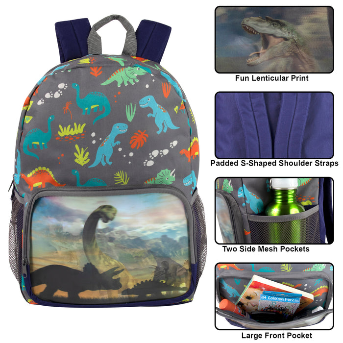 43cm Printed Children's Backpack School Bag 20L Capacity - Dinosaur Themed