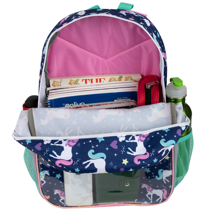 43cm Printed Backpack with 8 Piece School Supply Kit 20L Capacity - Unicorn Themed