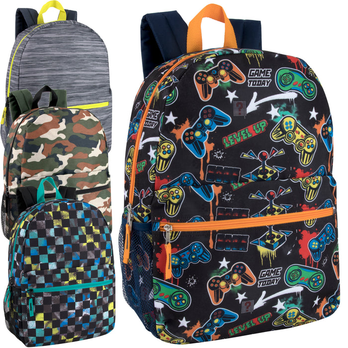 43cm Printed Backpack School Bag with Side Mesh Pockets- 4 Boys Prints