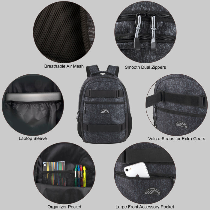 48cm Dual Strap Skate Backpack w Laptop Sleeve - Grey Heather