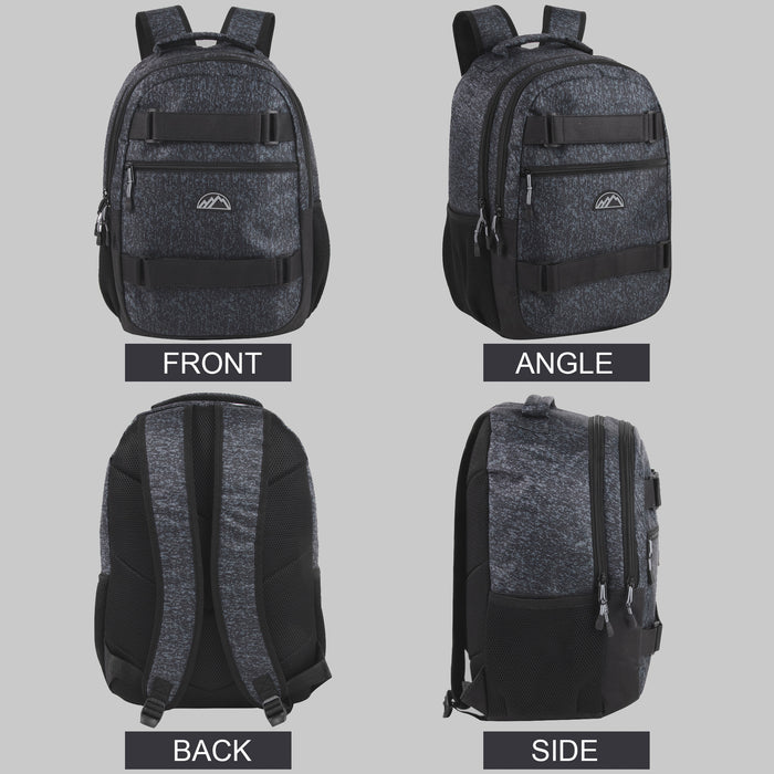 48cm Dual Strap Skate Backpack w Laptop Sleeve - Grey Heather