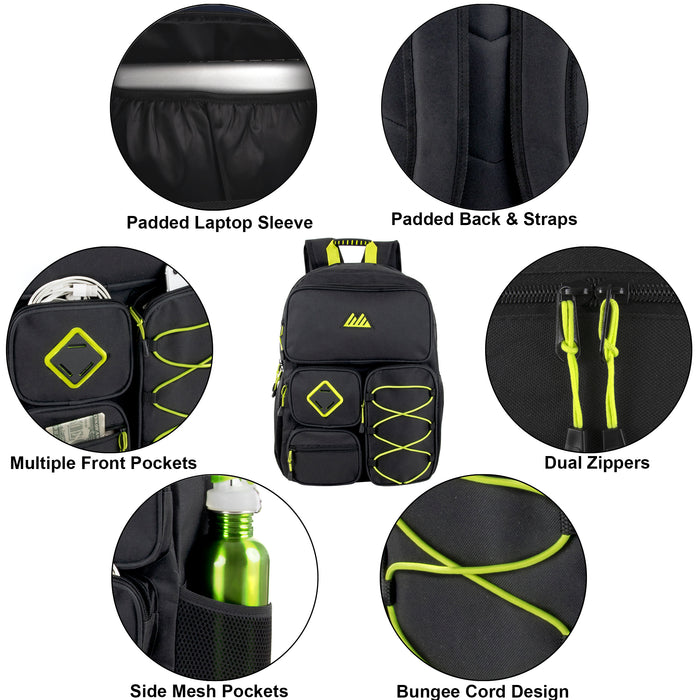 48cm Multi Pocket Bungee Backpack 26L Capacity With Laptop Sleeve - Black