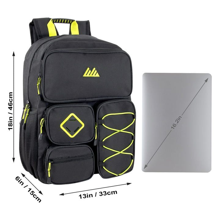 48cm Multi Pocket Bungee Backpack 26L Capacity With Laptop Sleeve - Black