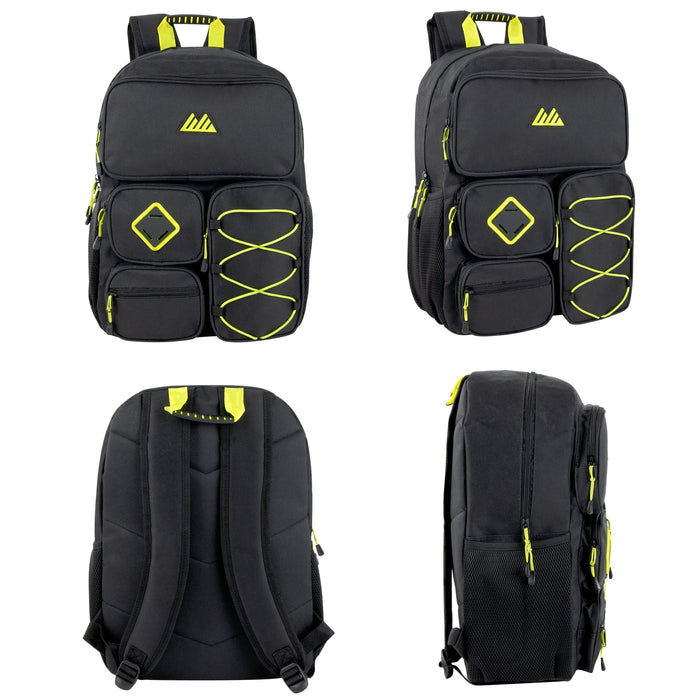 48cm Multi Pocket Bungee Backpack 26L Capacity With Laptop Sleeve - Black