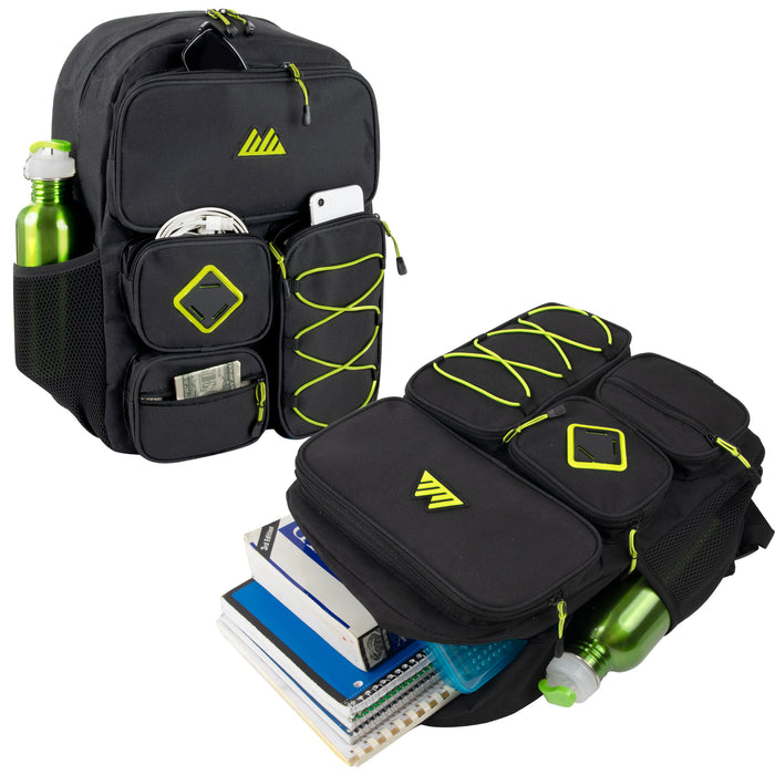 48cm Multi Pocket Bungee Backpack 26L Capacity With Laptop Sleeve - Black