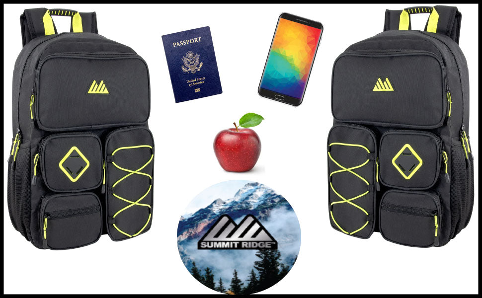 48cm Multi Pocket Bungee Backpack 26L Capacity With Laptop Sleeve - Black