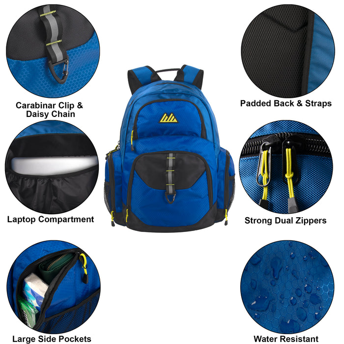 48cm Mountain Edge Multi Pocket Daisy Chain With D Ring Backpack w Laptop Sleeve - 3 Colors