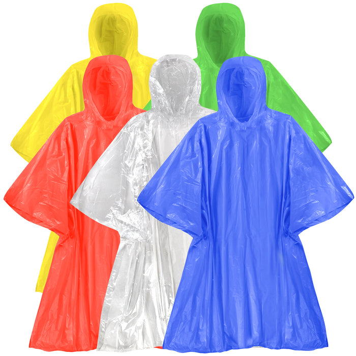 Disposable Rain Ponchos - 5 Assorted Colors