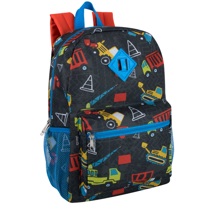 6-in-1  Backpack + Lunch Bag + Pencil Case Set - Construction Truck Print
