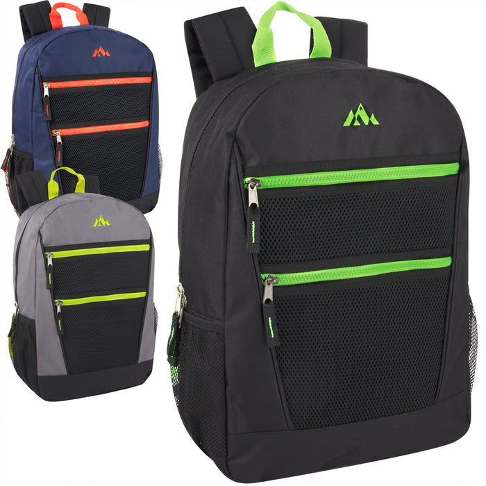 43cm Double Front Zippered Backpack 20L Capacity - 3 Dark Colours