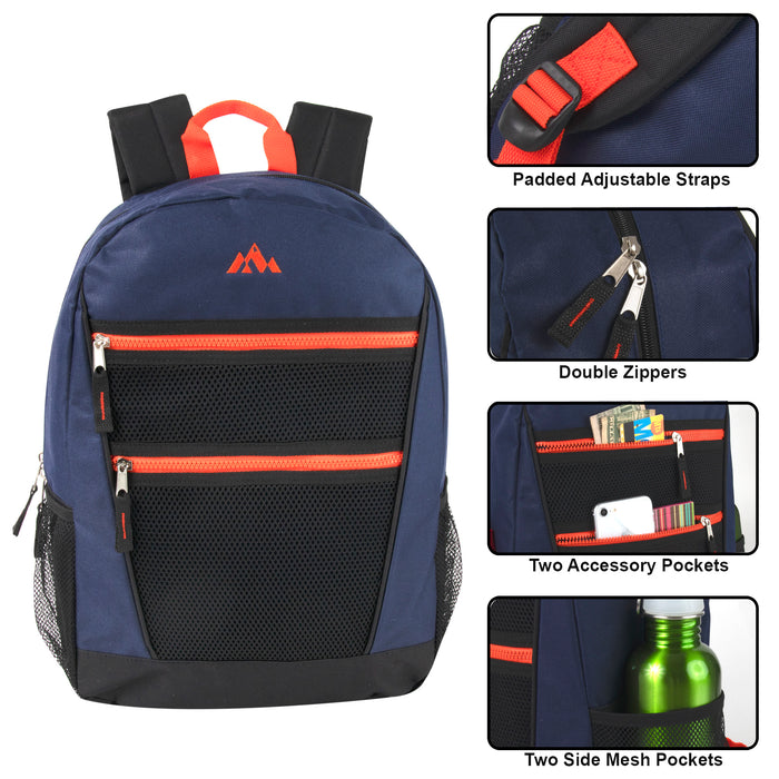43cm Double Front Zippered Backpack 20L Capacity - 3 Dark Colours
