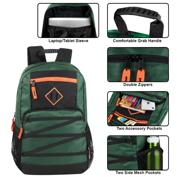 48cm Double Zippered Bungee Backpacks with Laptop Section - 4 Boys Colors