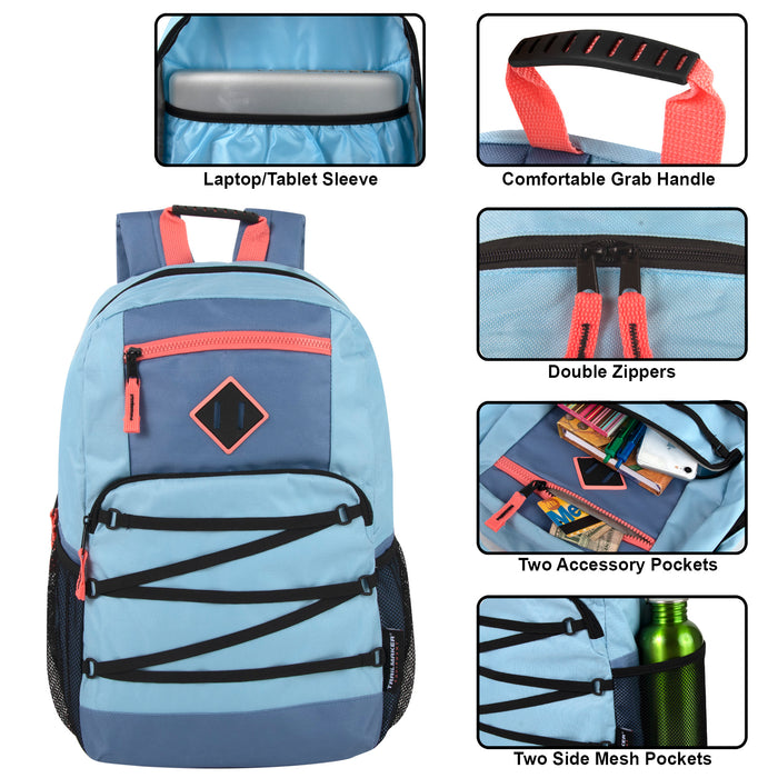 48cm Double Zippered Bungee Backpack with Laptop Section - 3 Girls Colors