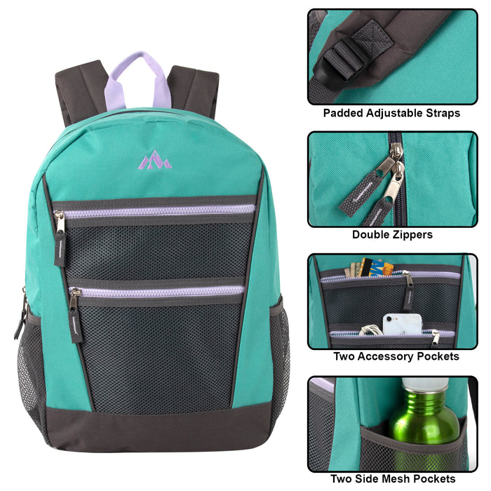 43cm Double Front Zippered Backpacks 20L Capacity - 2 Colours
