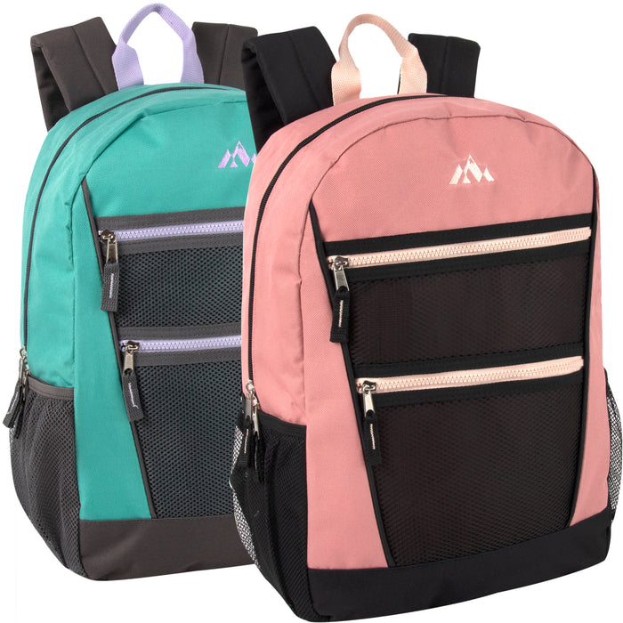 43cm Double Front Zippered Backpacks 20L Capacity - 2 Colours