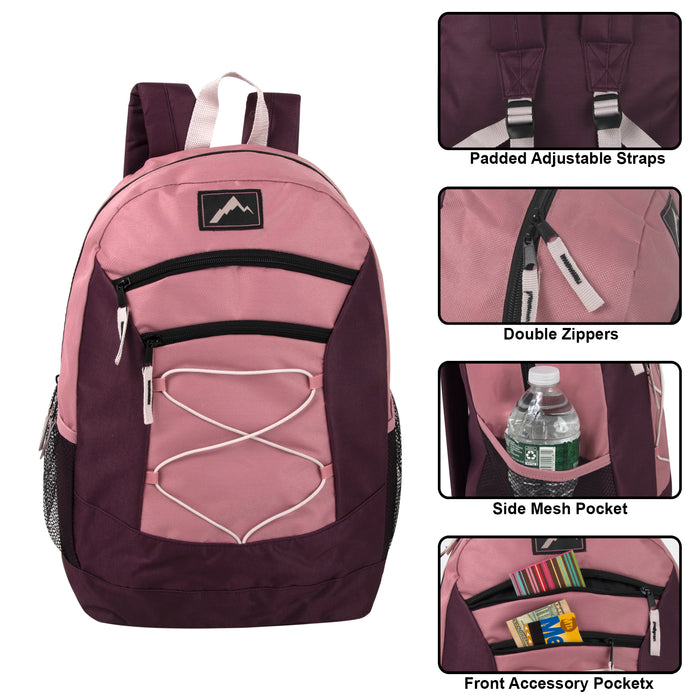 48cm Multi Pocket Bungee Backpack 25L Capacity - 4 Girls Colours