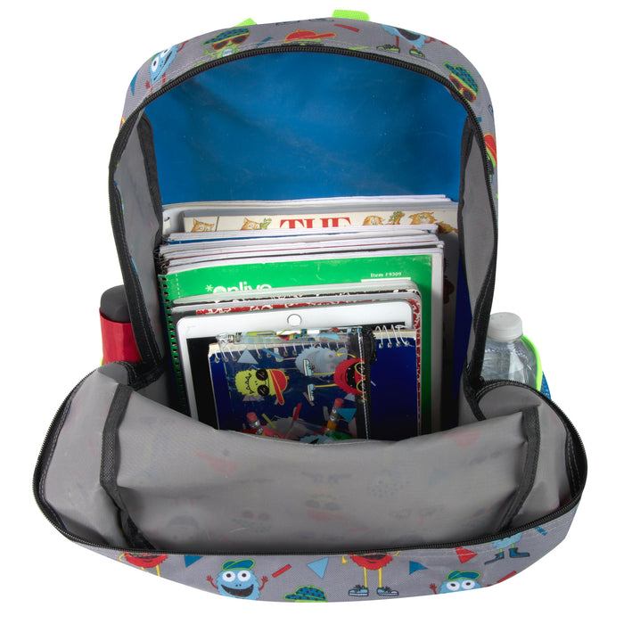 43cm Printed Backpack 20L Capacity with Pencil Case Set - Monsters Pattern