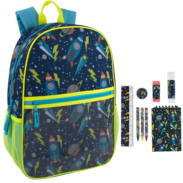 43cm Printed Backpack with 8 Piece School Kit 20L Capacity - Outer Space Themed