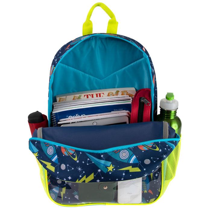 43cm Printed Backpack with 8 Piece School Kit 20L Capacity - Outer Space Themed