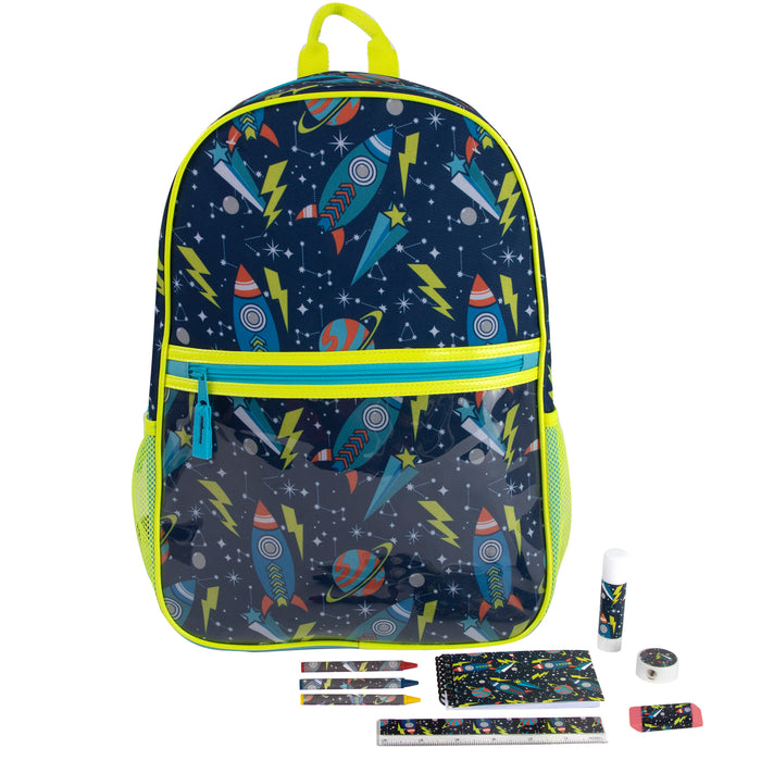 43cm Printed Backpack with 8 Piece School Kit 20L Capacity - Outer Space Themed