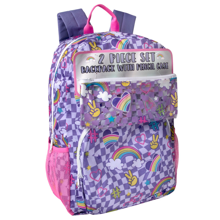 Wholesale 43cm Printed Backpack 20L Capacity with Pencil Case Set - Rainbow Themed