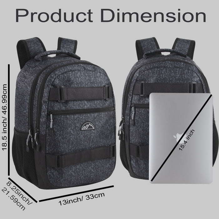 48cm Dual Strap Skate Backpack 32L Capacity w Laptop Sleeve - Grey Heather