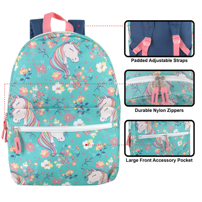 Printed Backpack School Bag 43cm/20L Capacity - Unicorn
