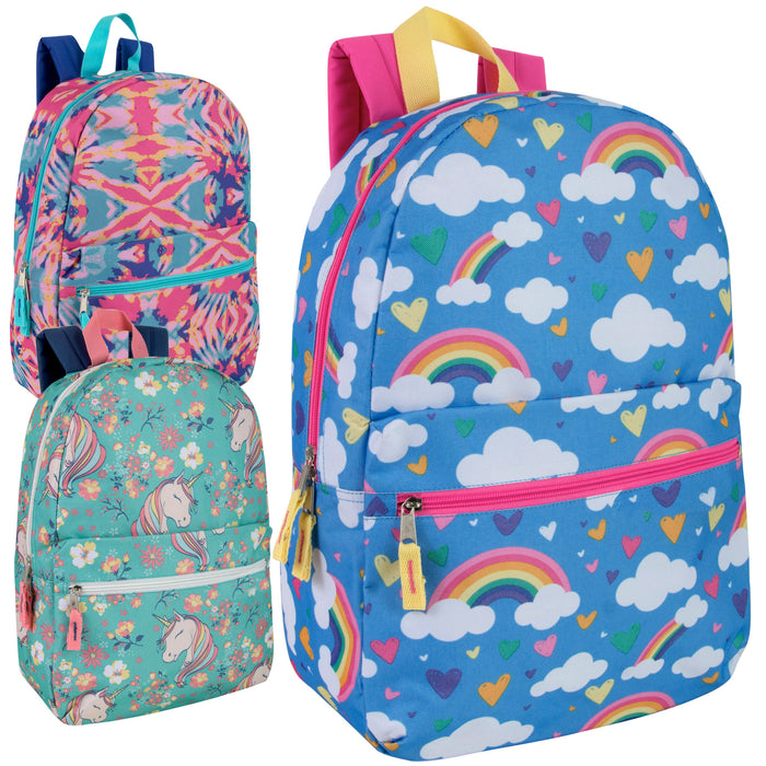 Printed Girls Backpack School Bag 43cm/20L Capacity - 3 Styles