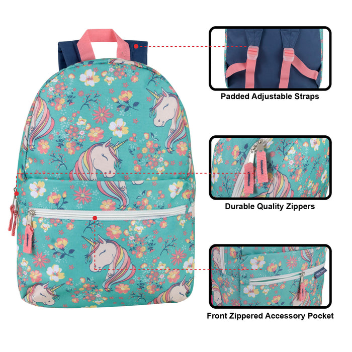 Printed Girls Backpack School Bag 43cm/20L Capacity - 3 Styles