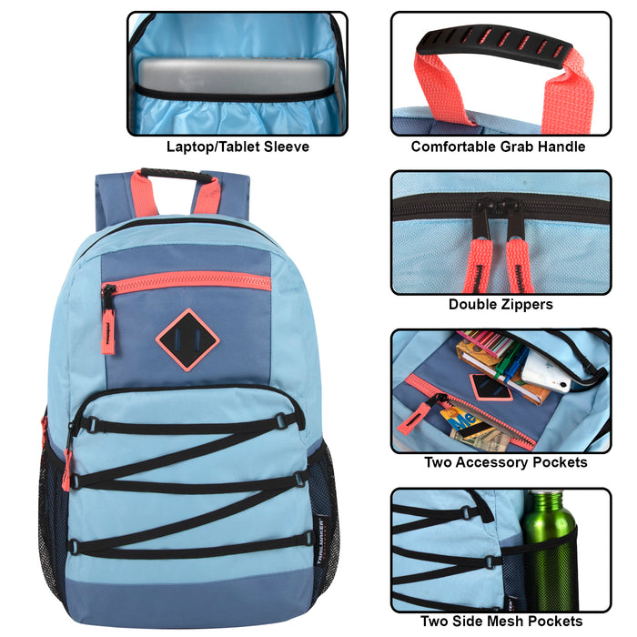 Wholesale Double Zippered Bungee Backpacks With Laptop Section - Girls