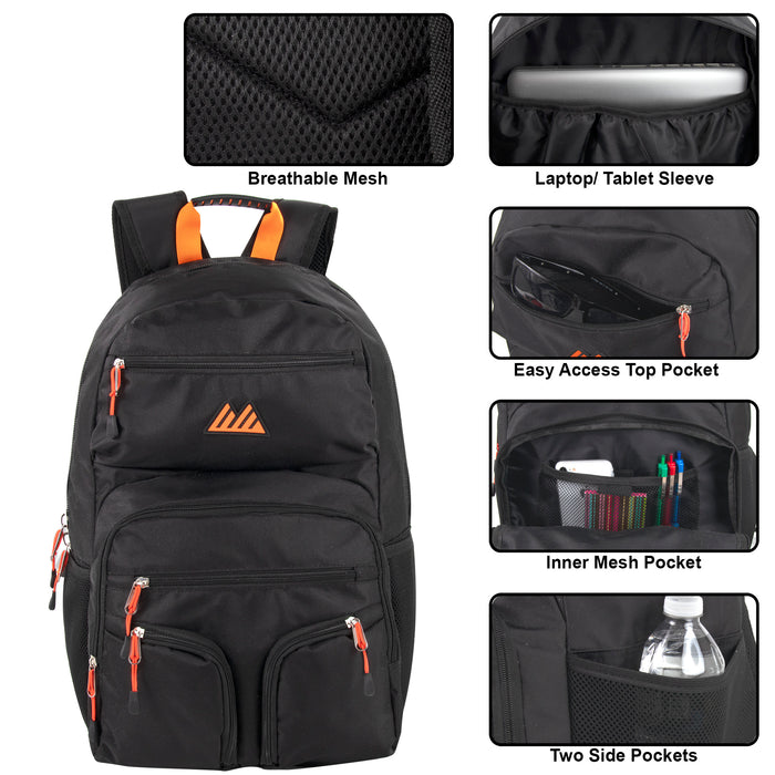 Wholesale 48cm Multi Pocket Backpack 32L Capacity With Laptop Sleeve - Black